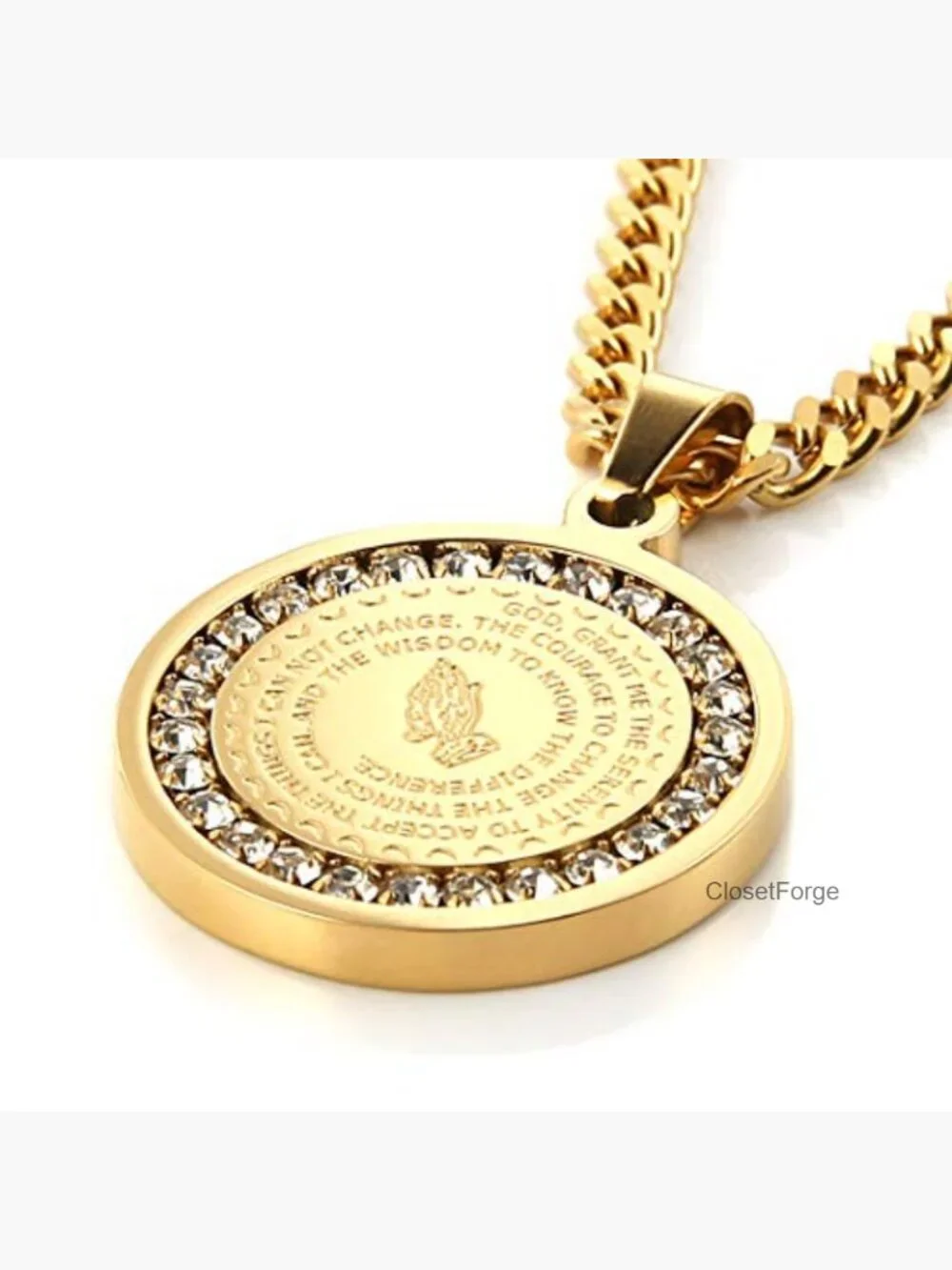 Prayer Necklace Christian Jewelry Stainless Steel Praying Hands Coin Pendant